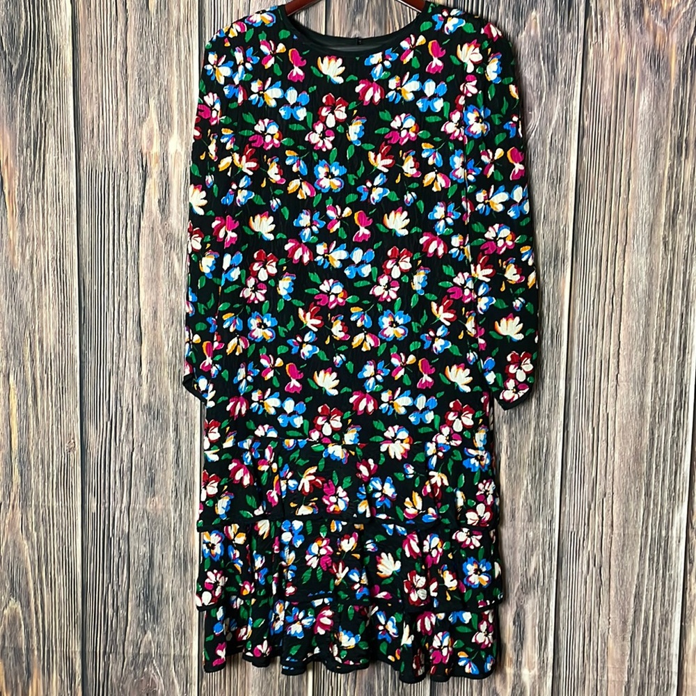 Vintage RICHARD WARREN Women Floral  Dress Size 10 Color Black White Pink Yellow